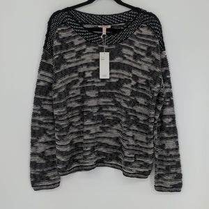 Eileen Fisher Marled Black and White Scoop Neck Sweater